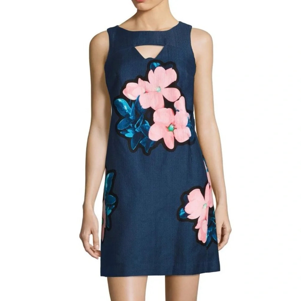 NWT Taylor Navy Pink Textured Floral Sheath Dress